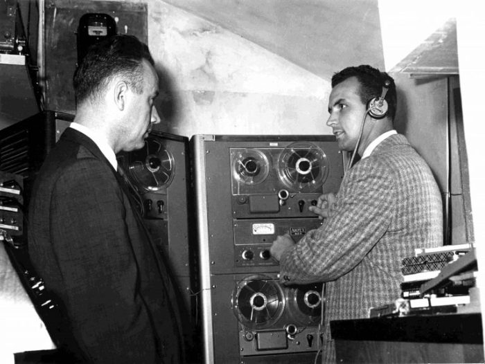 Paul Freed and Burt Reed in the studio in Tangier, 1957 (Photo courtesy of TWR)